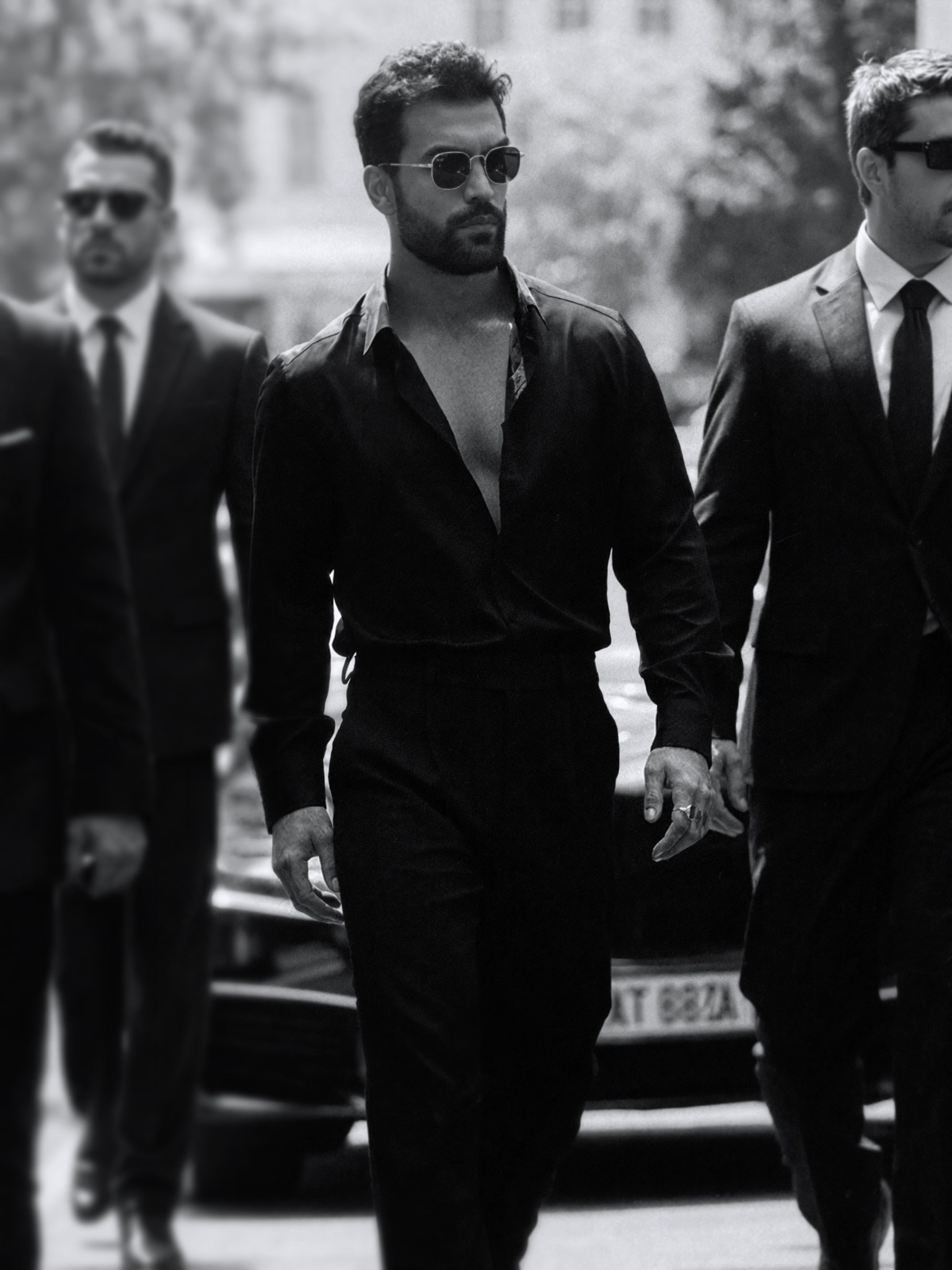 Saman Parham in a monochrome editorial scene